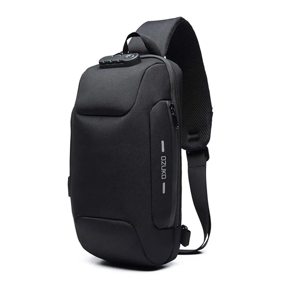 Mochila de hombro antirrobo, bolso de pecho impermeable con puerto de carga USB, mochila informal ligera