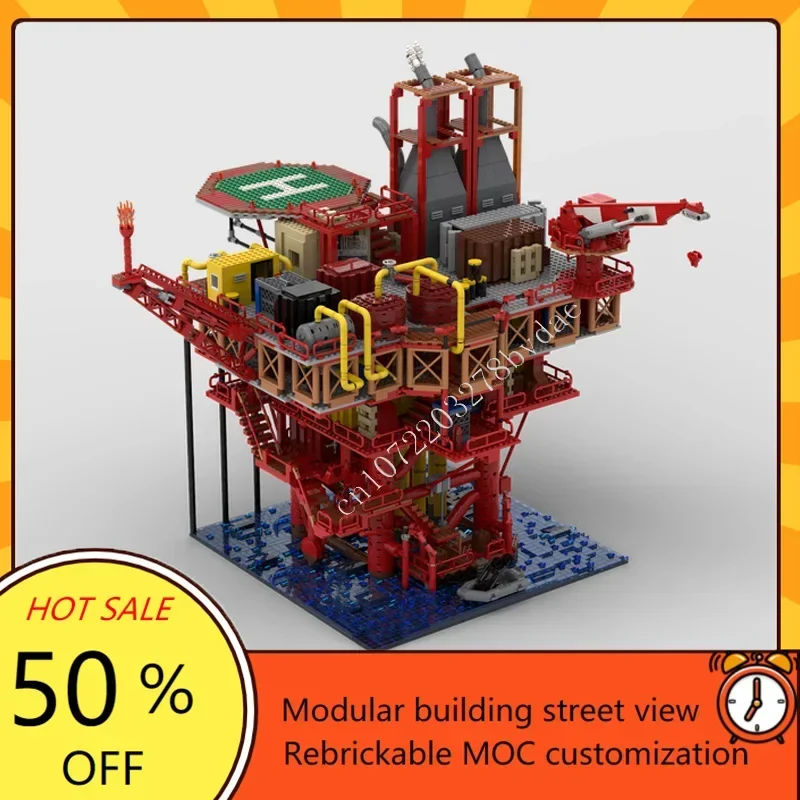 6388 pièces Modèle de plateforme pétrolière miniature MOC modulaire, modèle de vue sur rue créatif, puzzles personnalisés, modèle d'architecture DIY éducatif à assembler, cadeaux