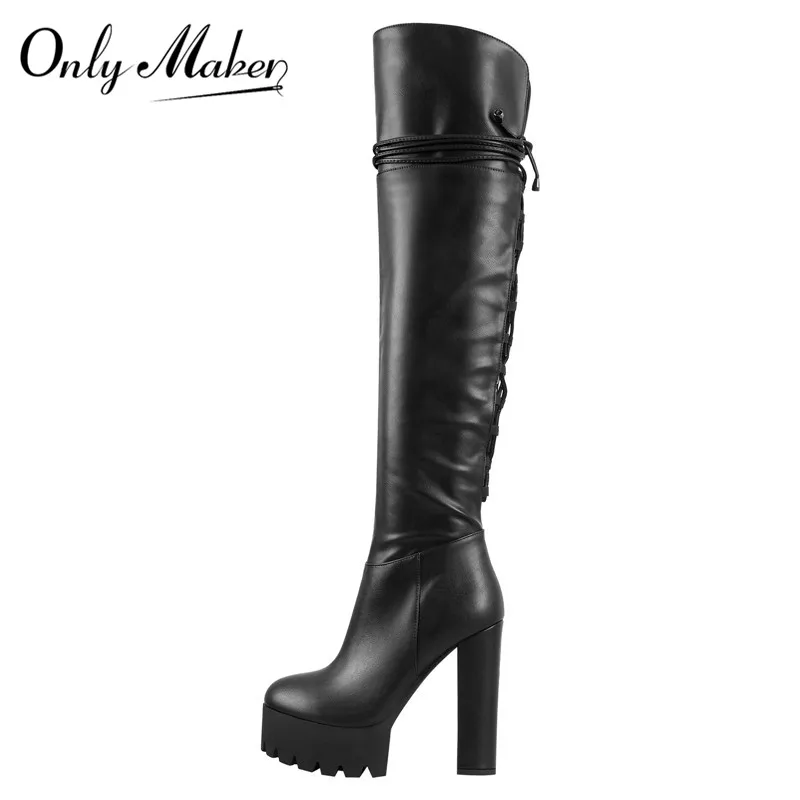 Onlymaker Over The Knee Boots Women Black Platform High Heel Stiletto High Zipper Plus Size Handmade Boots
