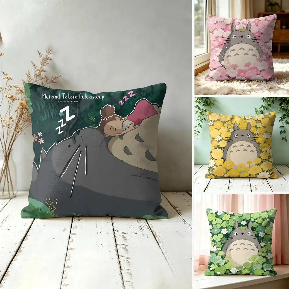 T-Totoro Cute Anime Cushion Cover Square Decorative Throw Pillow 40x40cm For Sofa Bedroom Living Room Home Decor