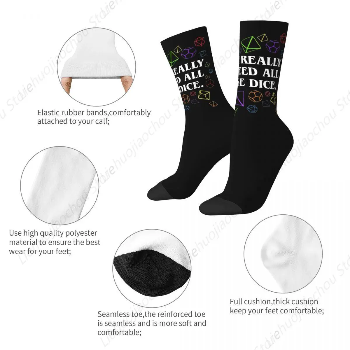 Winter Warm Fashion Unisex Yes I Really Do Need All These Dice Socks DnD Sweat Absorbing Basketball Socks