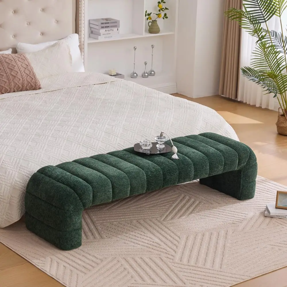 Armless Tufted Chenille Bench Sofa Daybed Chaise Ottoman Footstool Living Room Bedroom Entryway 69.7in, Customized
