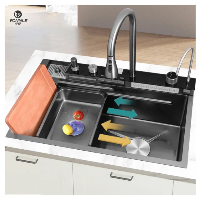 Smart Kitchen Sink Manufacturer Farmhouse Multi Function Corner Undermount Digital Hidden Stainless Steel Modern
