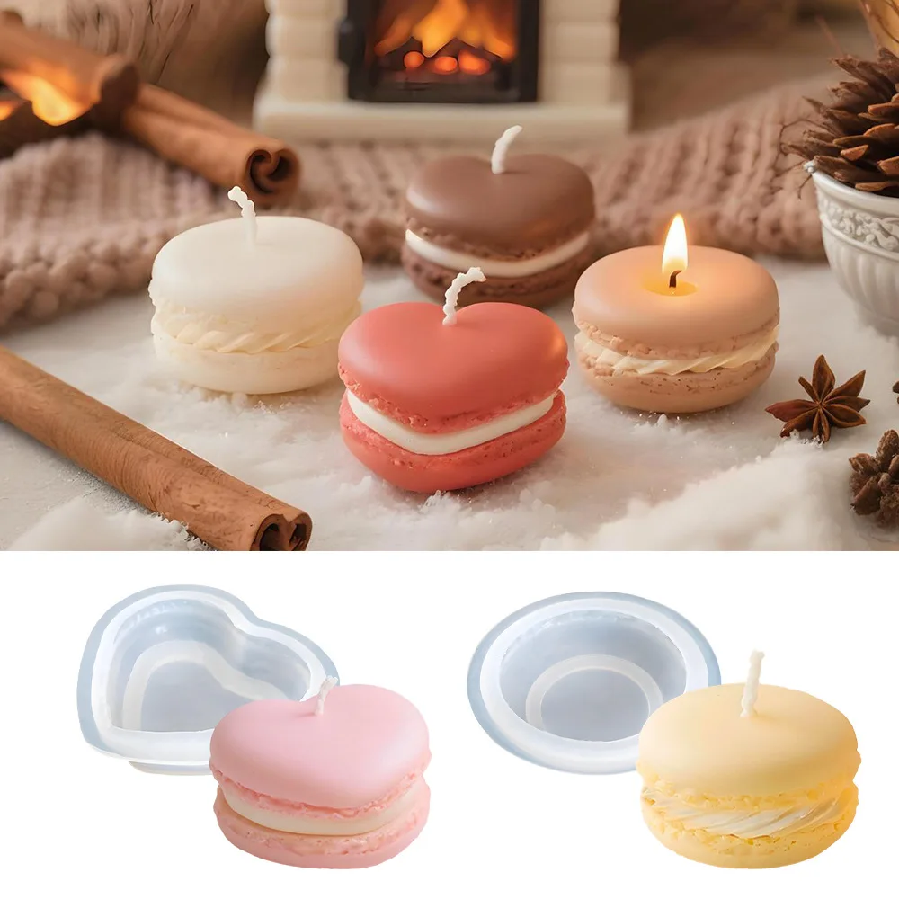 

3D Macaron Round Heart Shaped Silicon Candle Mold DIY Biscuit Cake Chocolate Baking Mold Tool Fondant Candy Mould Crafts