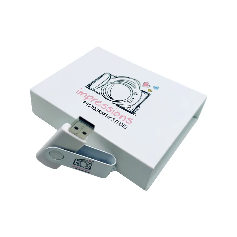 새로운 무료 사용자 정의 컬러 스튜디오 로고 흰색 금속 클립 USB2.0 플래시 드라이브 4 기가 바이트 8 기가 바이트 16 기가 바이트 32 기가 바이트 64 기가 바이트 메모리 스틱 및 흰색 상자