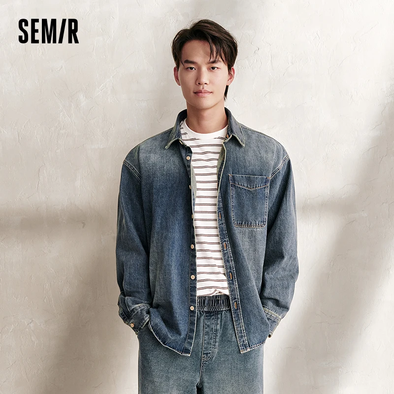 

Semir Long Sleeve Shirt Men 2024 Autumn New Fashion Retro Irregular Design Sense Loose Denim Top