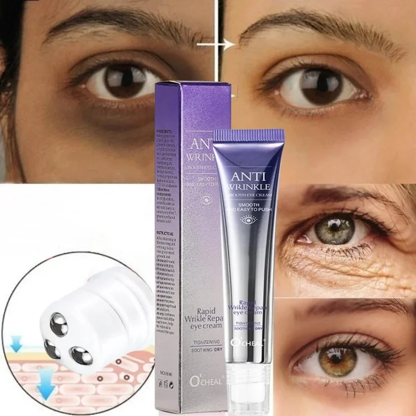 

O'CHEAL Anti Wrinkle Anti Dark Circle Eye Cream Roller Massager Moisturizing Eye Bags Anti Aging Hyaluronic Acid Eye Skin Care