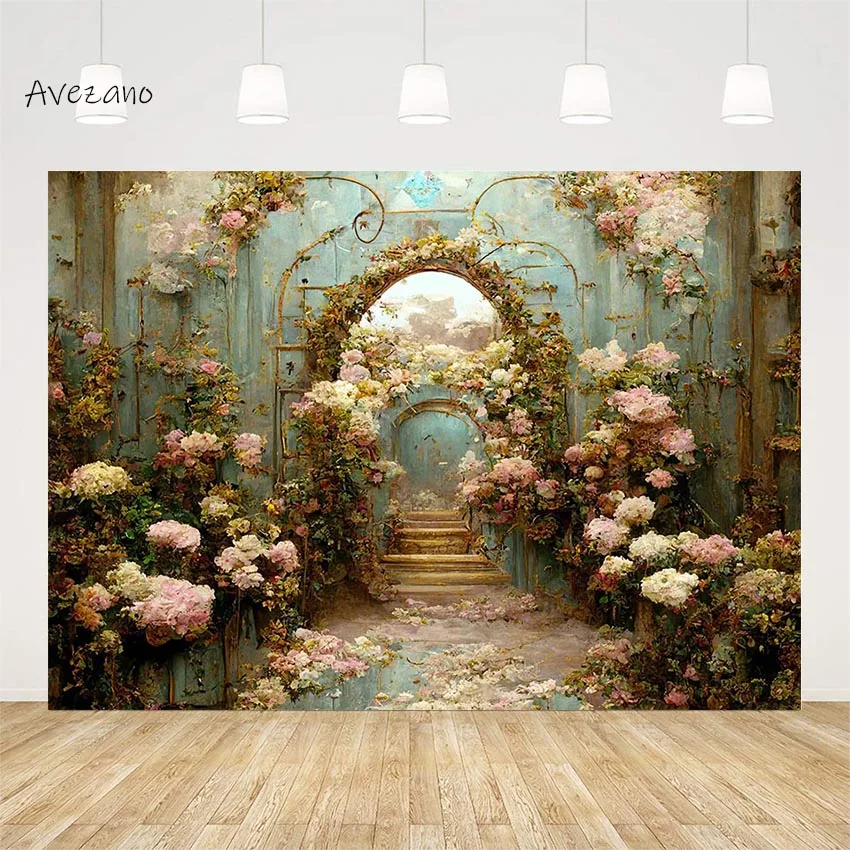 Avezano Photography Background Vintage Oil Painting Garden Flowers Girl Adult Artistic Portrait Backdrop Photo Studio Decor