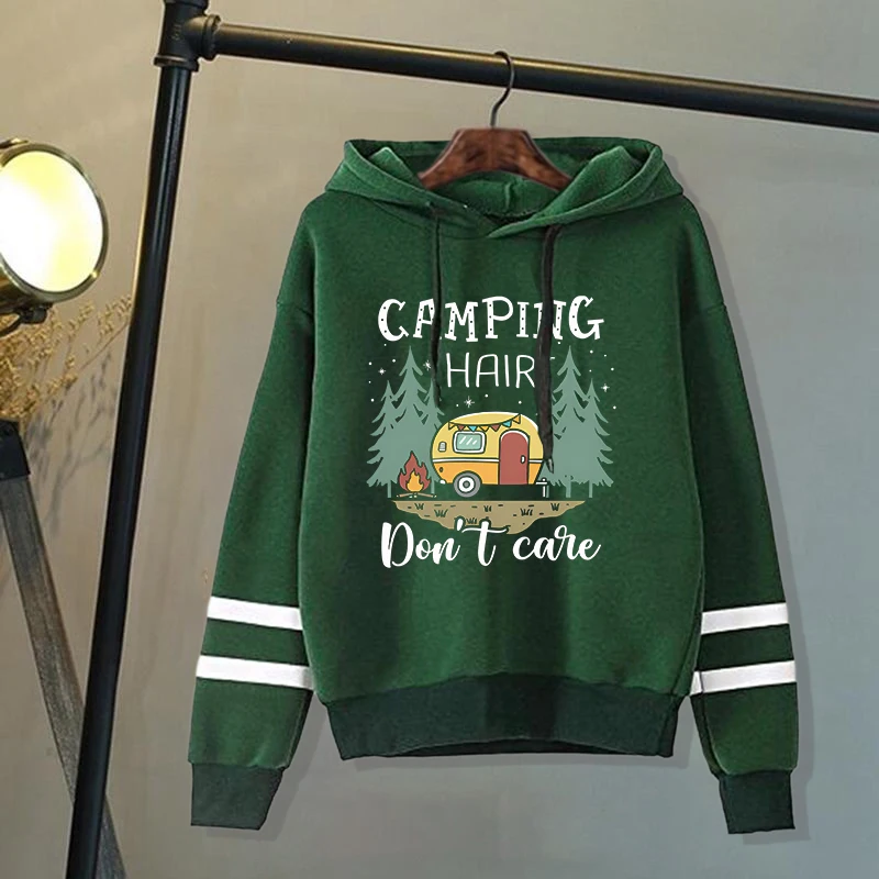 Camping Hair Don'T Care Letter Print Sweatshirt Women'S Casual Top Harajuku Fashion Hooded Sweatshirt Long Sleeve