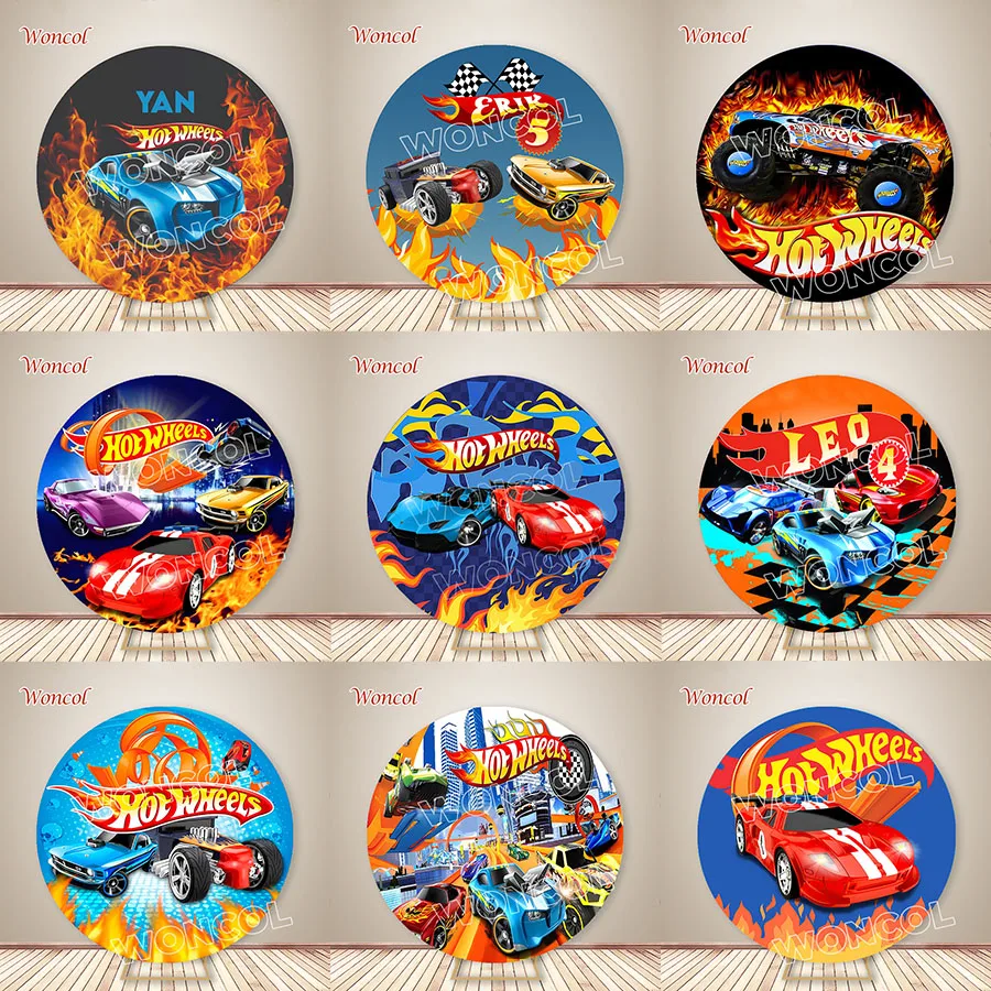 Hot Wheels Round Cover Boy Birthday Backdrop Custom Hot Wheels Circle Cover Racing Car Birthday Backdrop Hot Wheels Party Decor