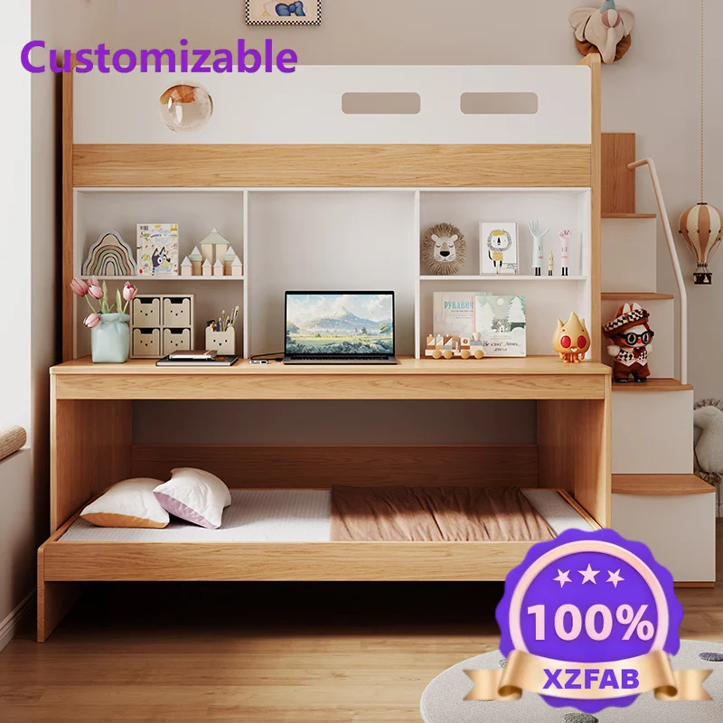 Factory Direct 2026 Children's bed, desk bed, integrated lower table, combined household multi-functional upper and lower