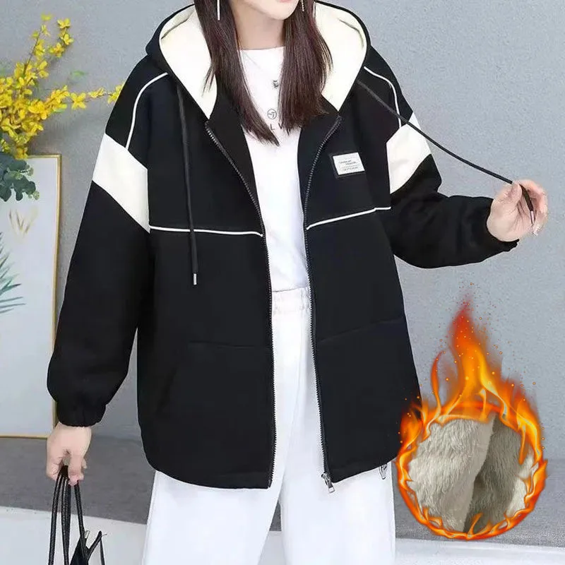 المرأة الكورية أفخم اصطف هوديس ، طويلة الأكمام البلوز ، بلوزة فضفاضة ، خليط معطف ، سترة دافئة سميكة ، أزياء الشتاء