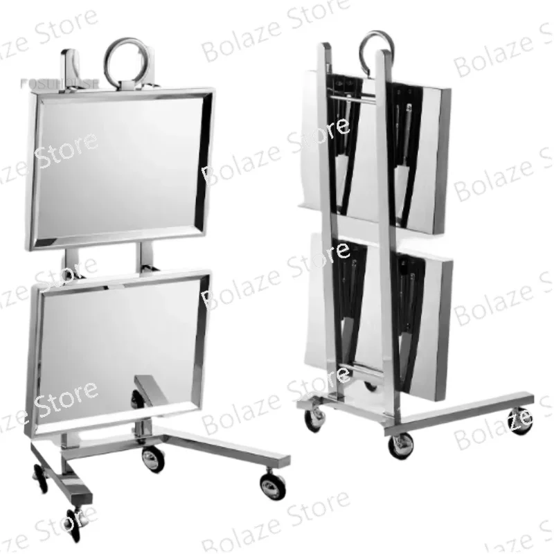 

Stainless Steel Auxiliary Cart with Wheels Beauty Salon Dyeing Trolley Cart Folding Bar Car Barber Shop Double Layer Trolleys