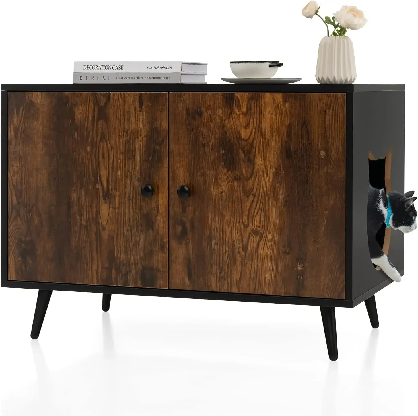 

Cat Litter Box Enclosure, Wooden Enclosed Litter Box with Divider, Stackable Hidden Litter Box Furniture End Table