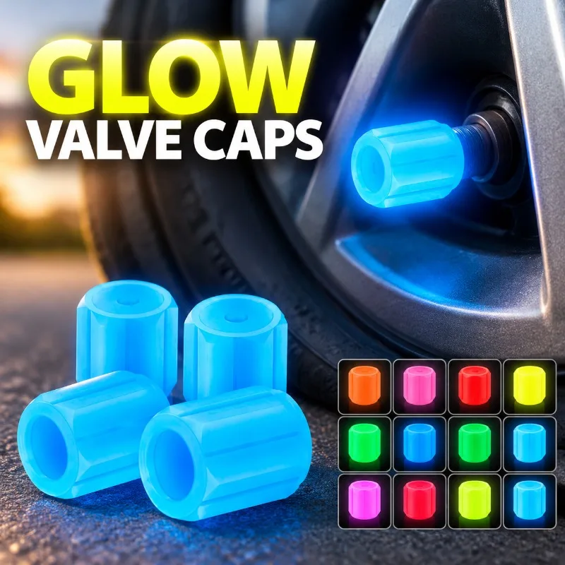 Luminous Tire Valve Cap, Automobile Tyre Stem Cover, Glowing Valve Core Guard for Cars, Electric Scooters & Motorcycles, Night