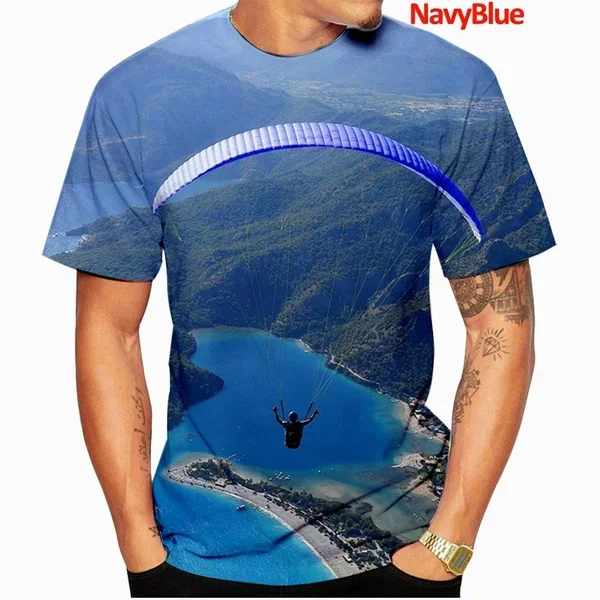 Summer Men Paragliders Flight Short Sleeve Causal Harajuku T-shirt Tops