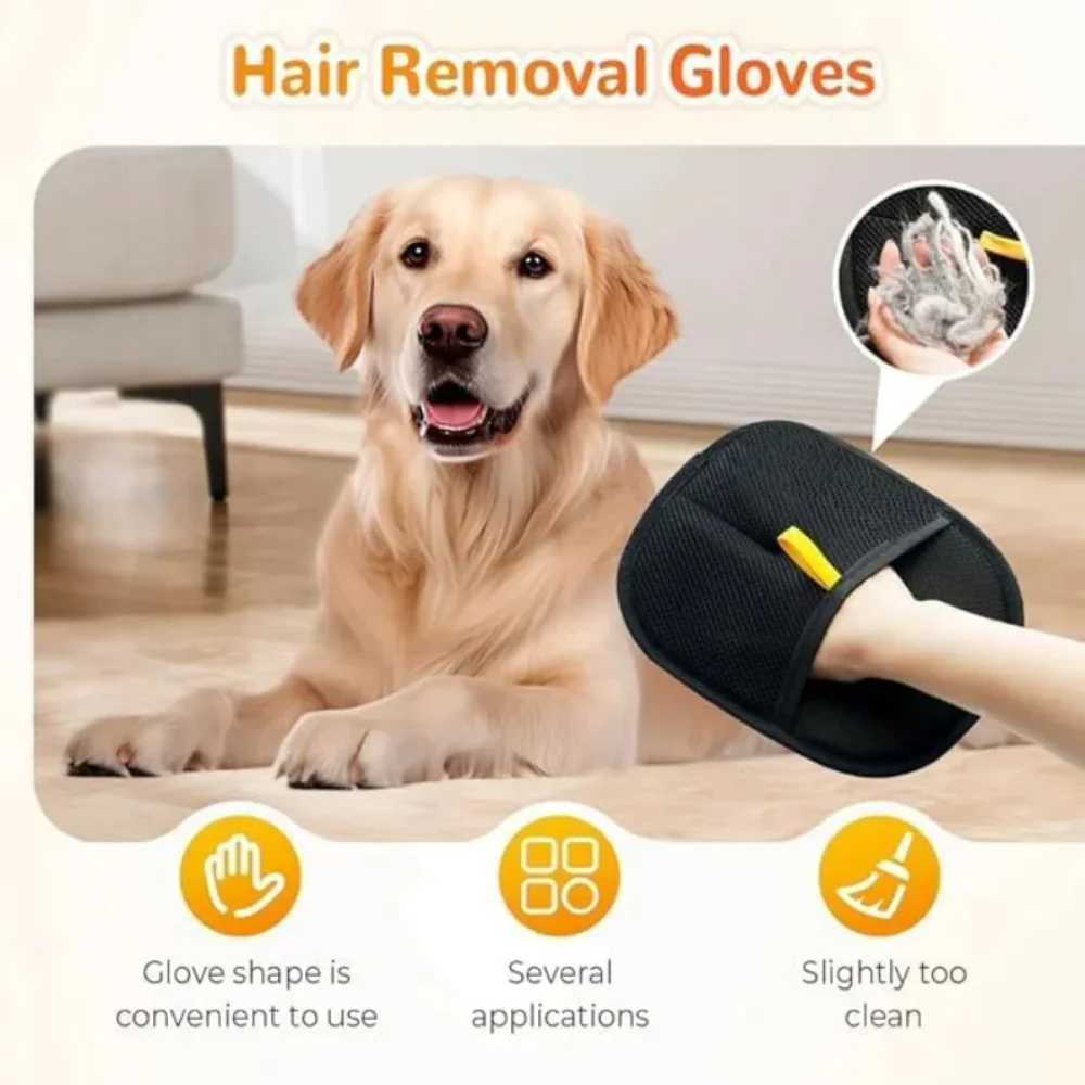 3-piece set of pet hair removal gloves with hair removal tools to remove clothes, furniture, car seats, bedding, and carpets