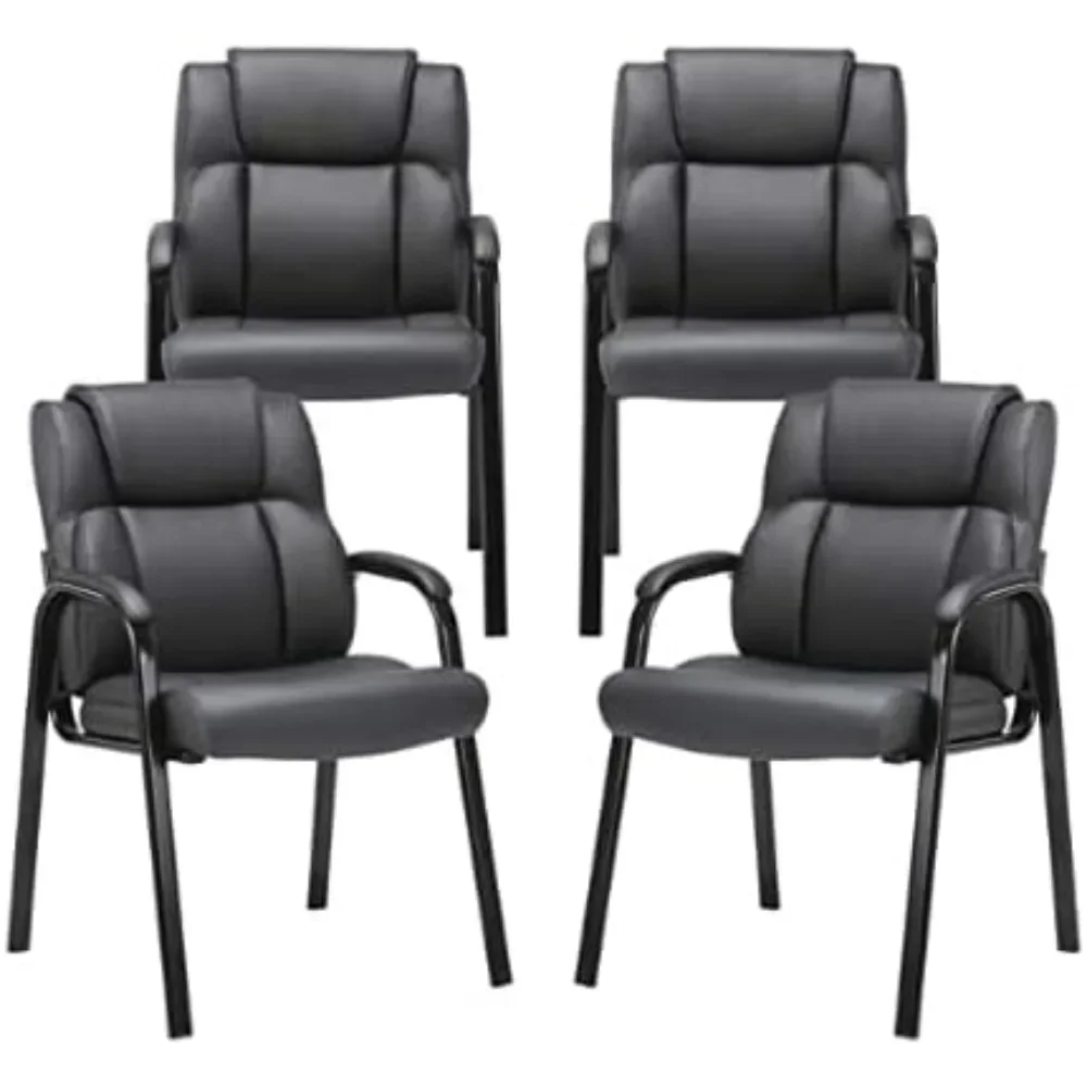 Leather Guest Chair with Padded Arm Rest for Reception Meeting Conference and Waiting Room Side Office Home Black 4 Pack