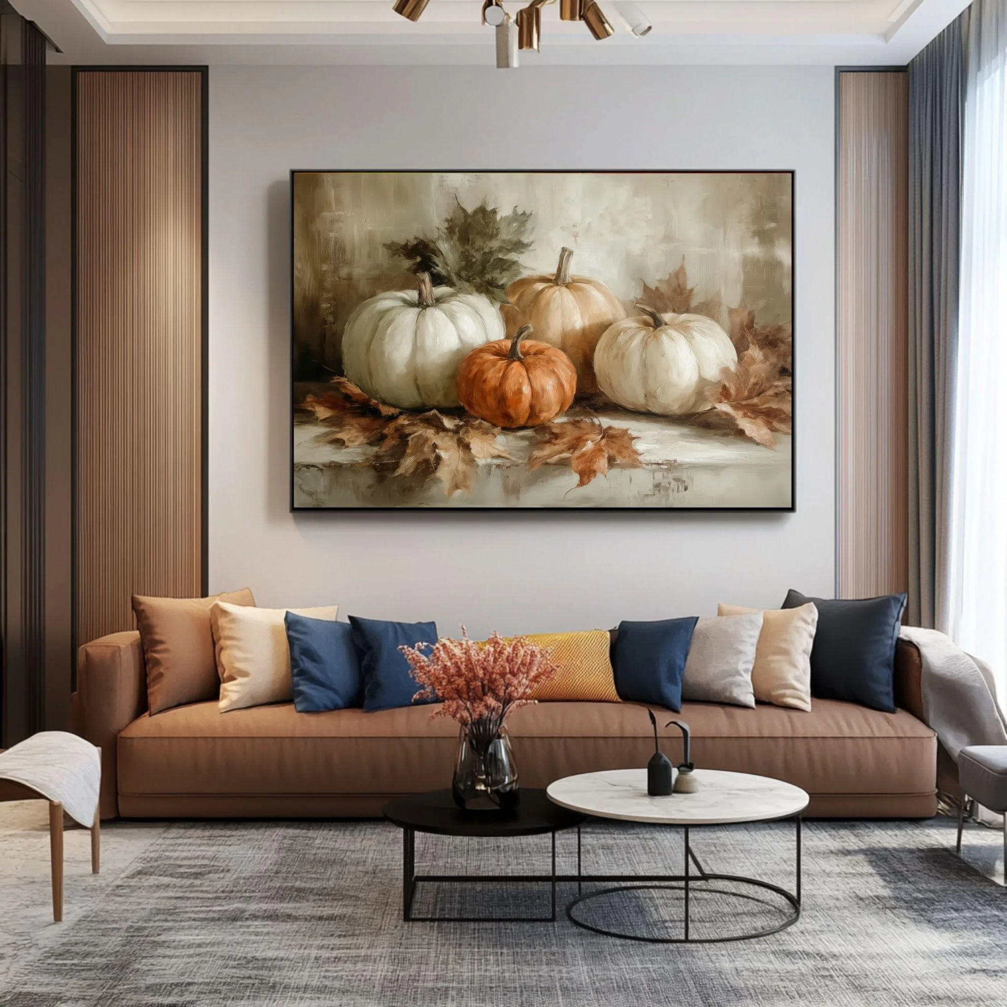 

Vintage pumpkin canvas wall art.Wistful autumn print.Thanksgiving decoration.Pumpkin canvas painting poster.Modern home decor