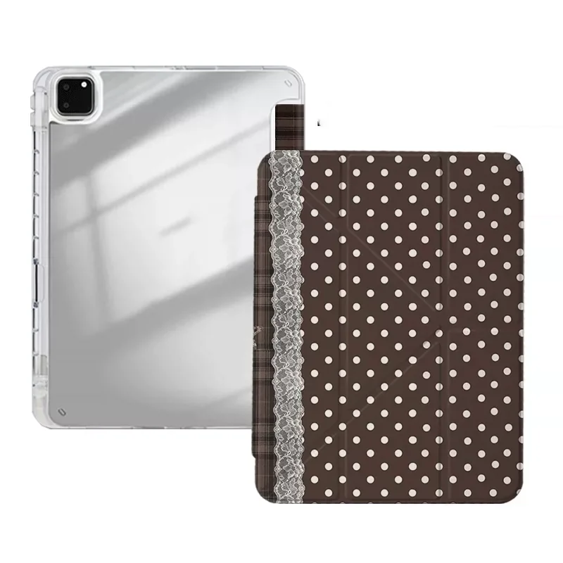 Vintage Brown Lace Polka Dots For iPad Pro Air 13 11 M5 M4 M3 M2 2 1 11th A16 12.9