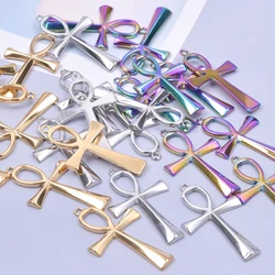 6Pcs/Lot Stainless Steel Egyptian Cross Ankh Life Symbol Charms Diy Religion Crucifix Pendant For Jewelry Making Accessories