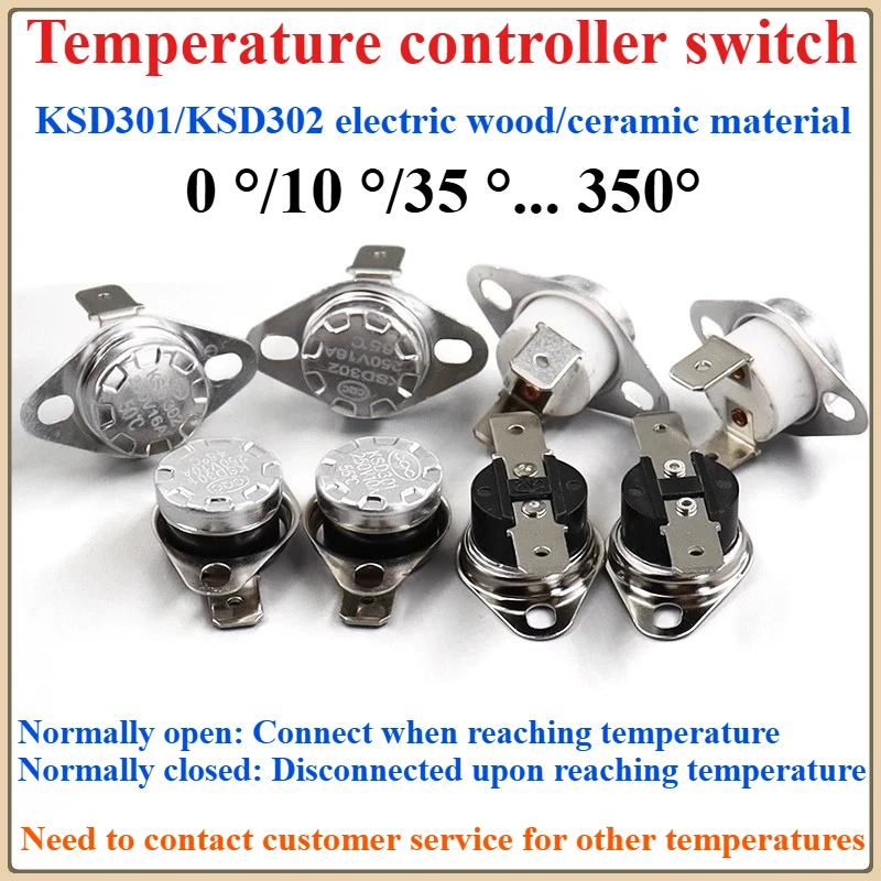 2PCS/Lot Normally Open/Closed KSD302 10A 16A 30A 250V 0-350 Degree Ceramic KSD301 Normally Closed Temperature Switch Thermostat