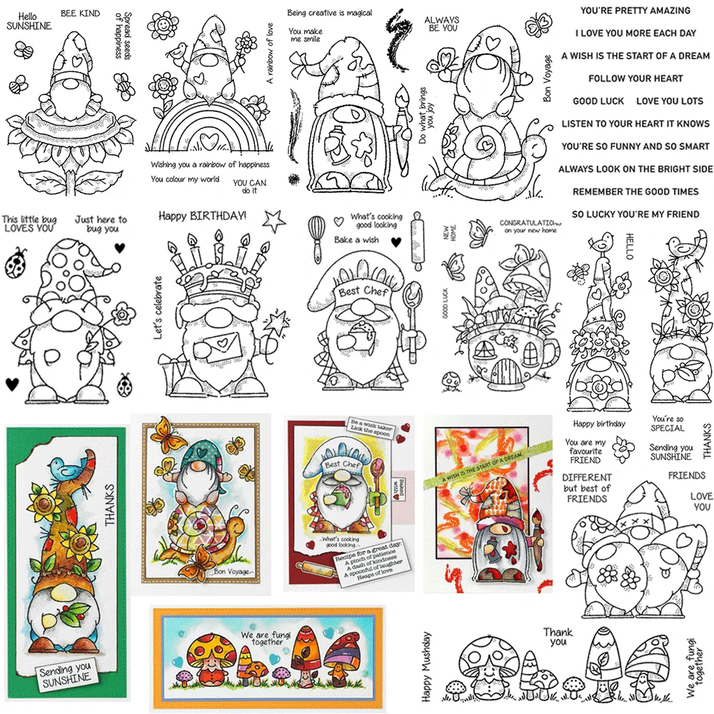 Cute Gnome Clear Stamps For Card Making Happy Birthday Thank You Sentiments Mushroom Butterfly Stamps For Scrapbooking