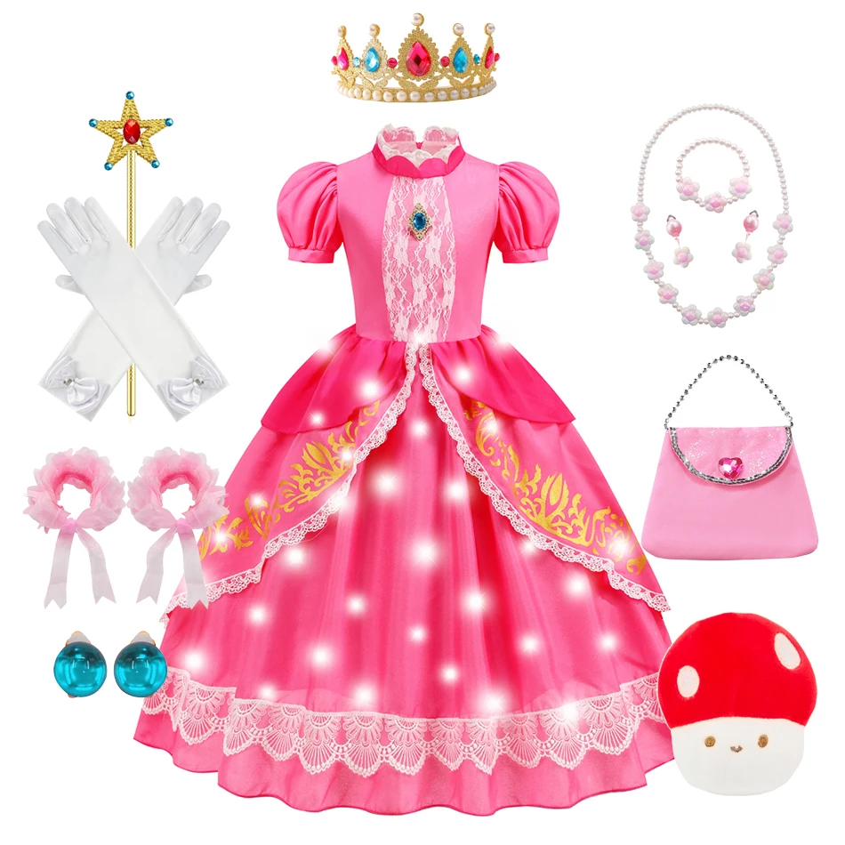 Kids Queen Peach Costume Girls Summer Birthday Layered Dress  Children Halloween Birthday Party Clothing