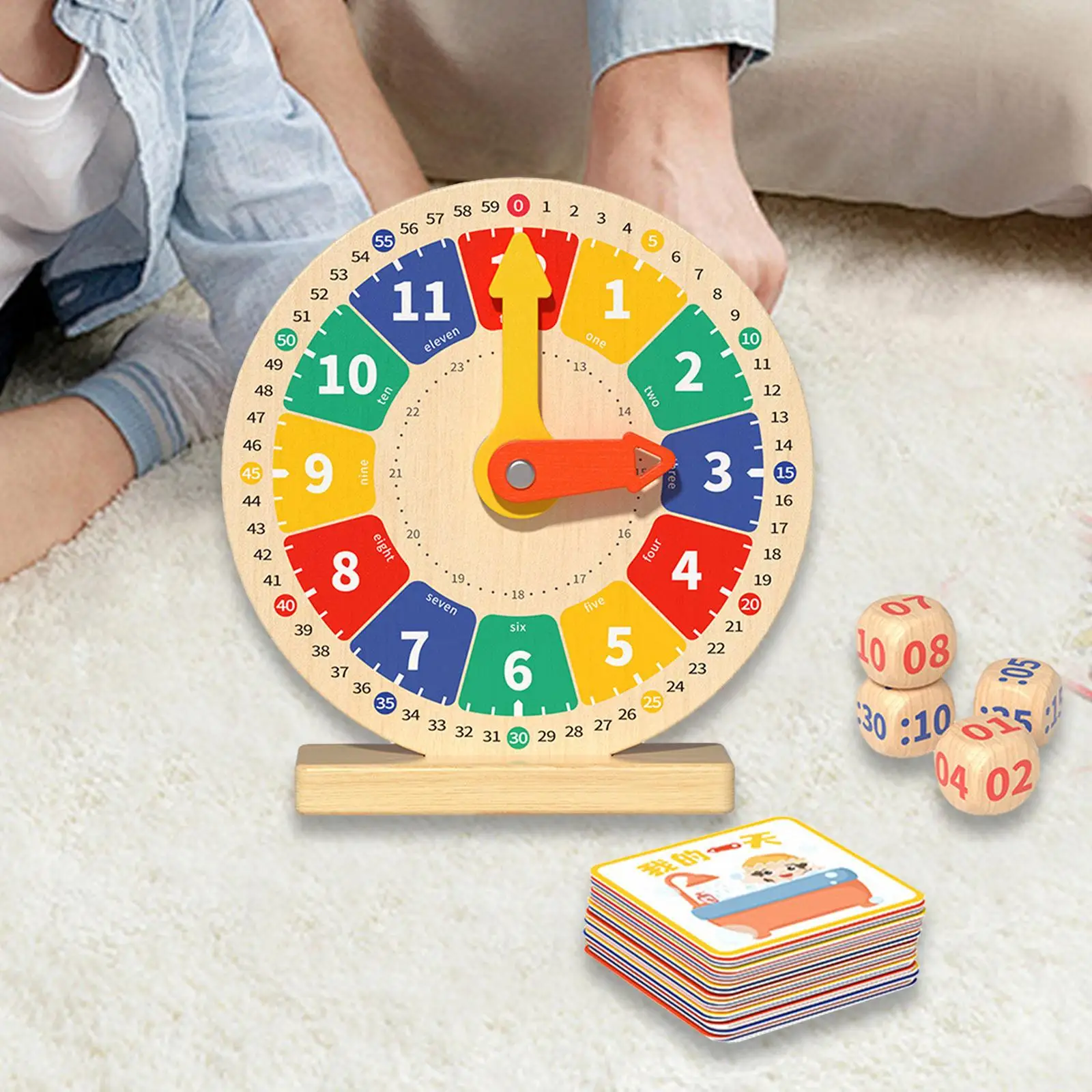 Giocattolo Montessori con carte orologi didattici per bambini per orologi da sala giochi pratica forniture Homeschool Kindergartner ragazzi e ragazze