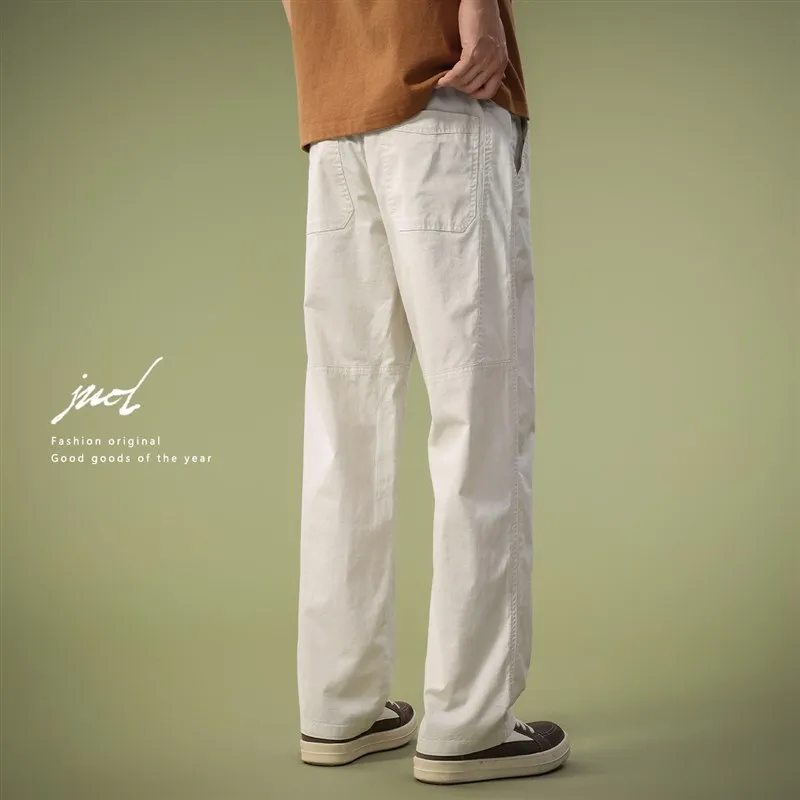 

Мужские хлопковые льняные брюки прямого кроя, повседневные, дышащие, тонкие, летние, модные, в стиле ретро, рабочие брюки для лесорубов