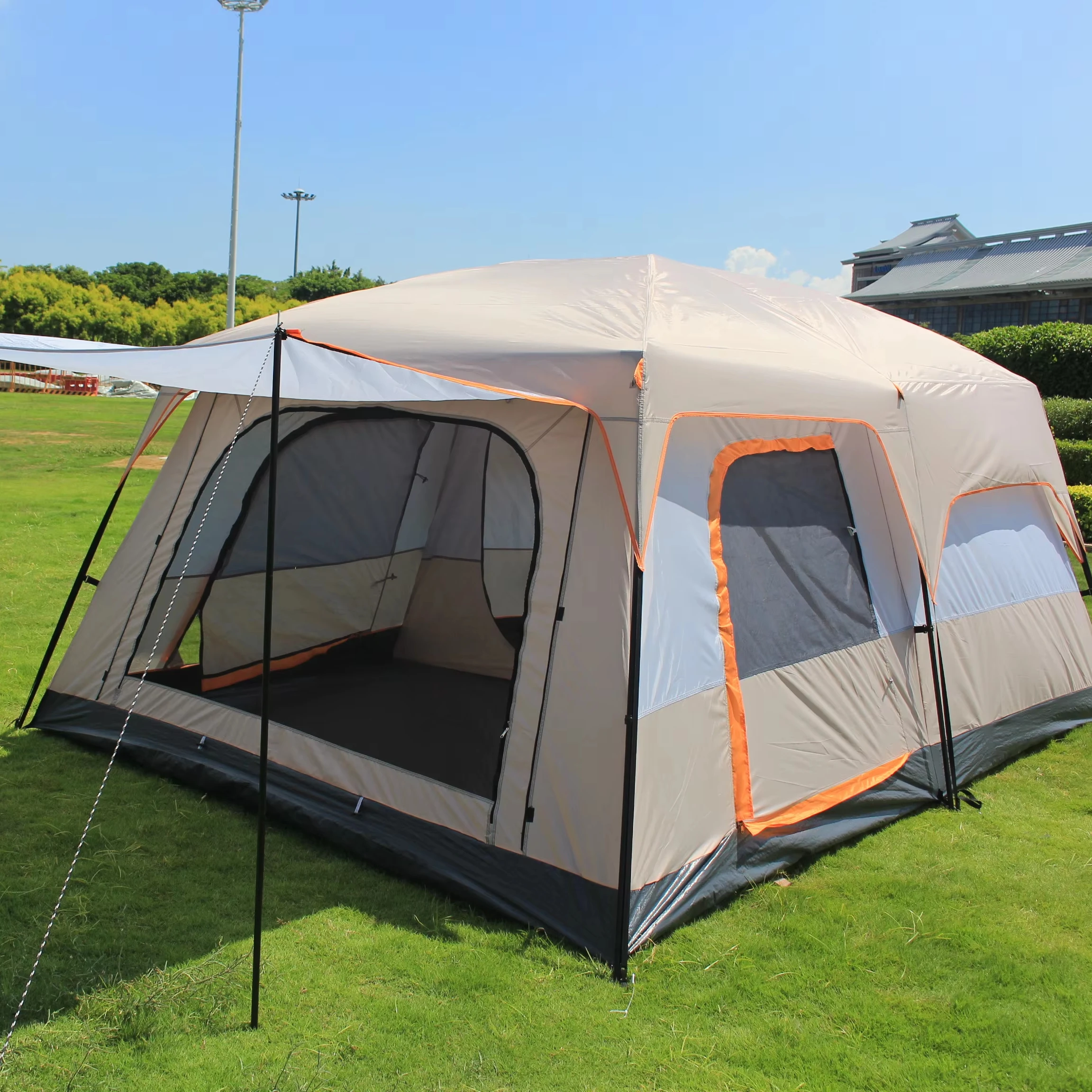 Big Space Outdoor Camping Tents 8-12 Persons Double Layers 2 Rooms 1 Living Room Luxury Waterproof Camping Tent