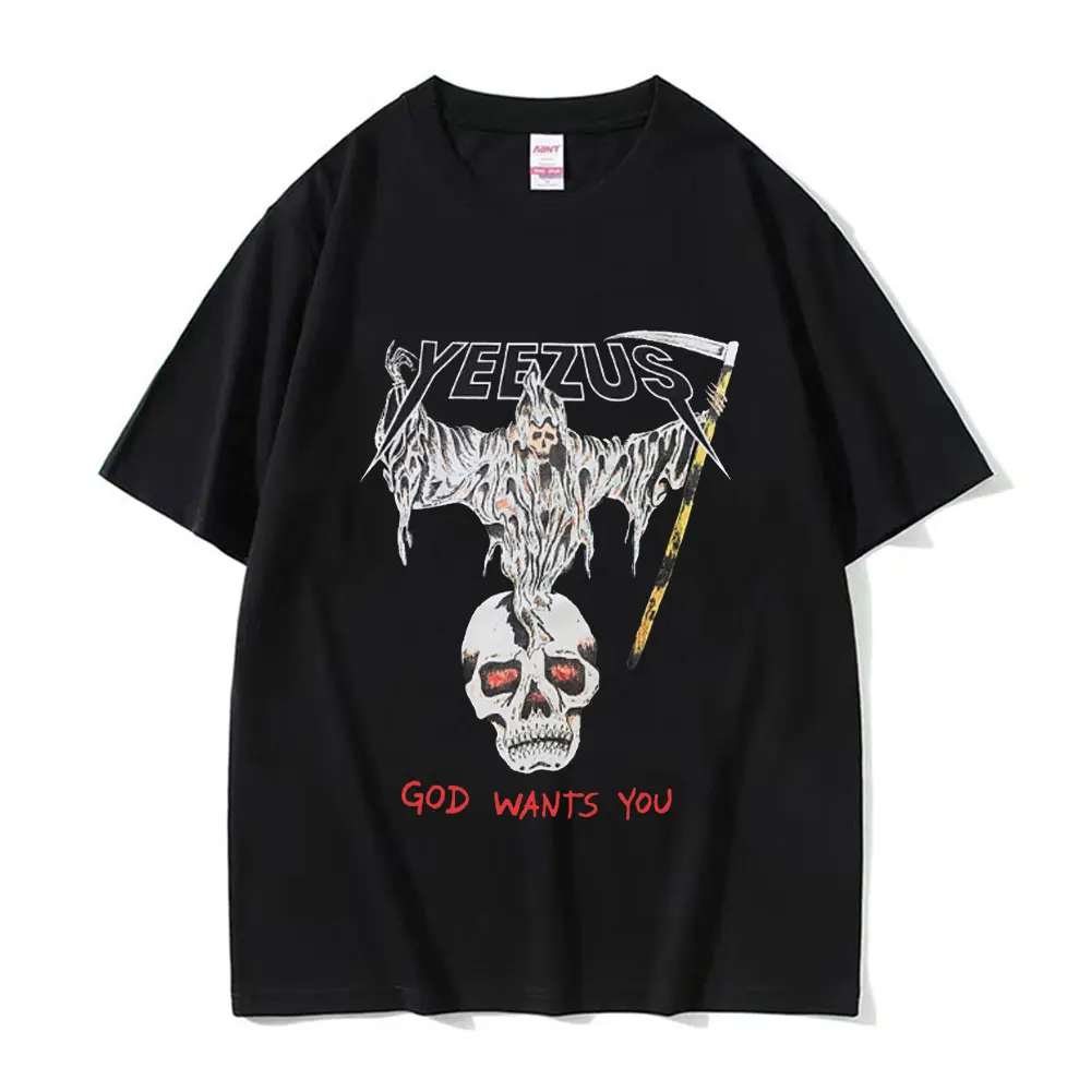 Kanye West Yeezus God Wants You Oversized T-Shirt Men's Harajuku Hip Hop Clothing T Shirt Unisex Casual Cotton Short Sleeve Tees