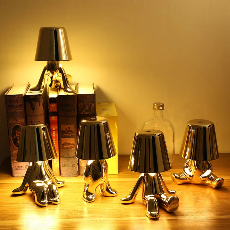 Kleiner goldener Mann Tisch lampe führte Kunst dekor Nachtlicht Nachttisch Schlafzimmer Café Bar Lampe Geschenk für Kinder Freundin