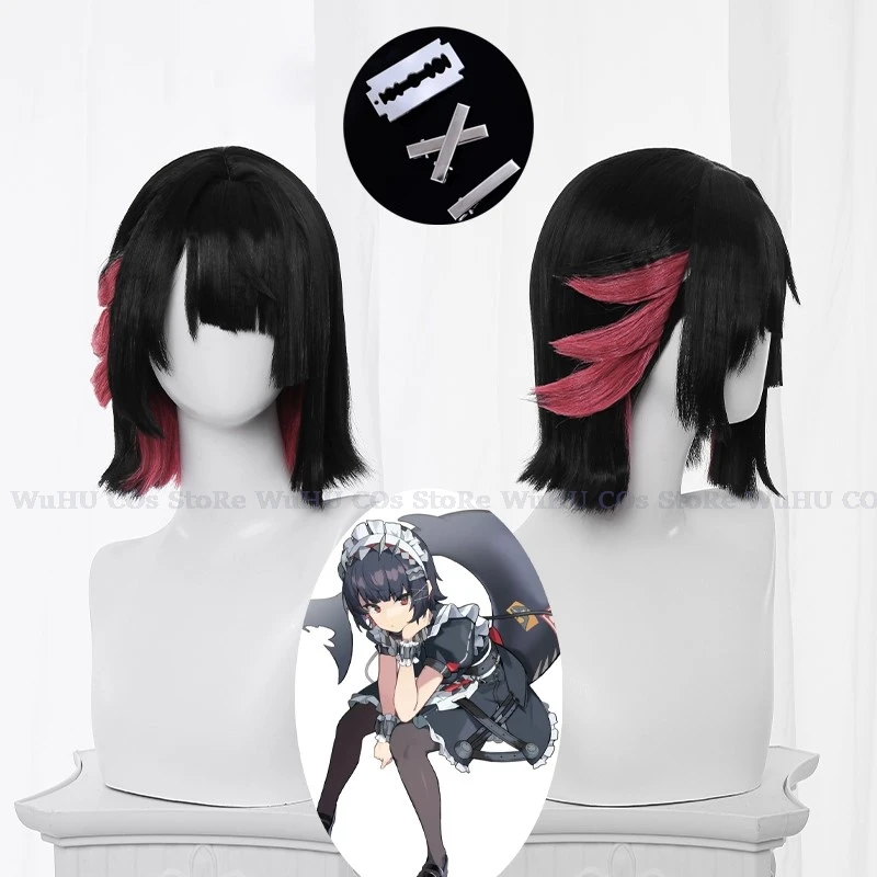 Zenless Zone Zero Ellen Joe Cosplay 33cm Short Black Blue Pink Wig Cosplay Wigs Heat Resistant Synthetic Wigs Hairpins Necklace