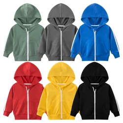 2024 Frühling Herbst neue Reiß verschluss jacken für Jungen Kinder Kapuzen mantel Kinder kleidung Strickjacke Mädchen Streifen Langarm Hoodie Tops