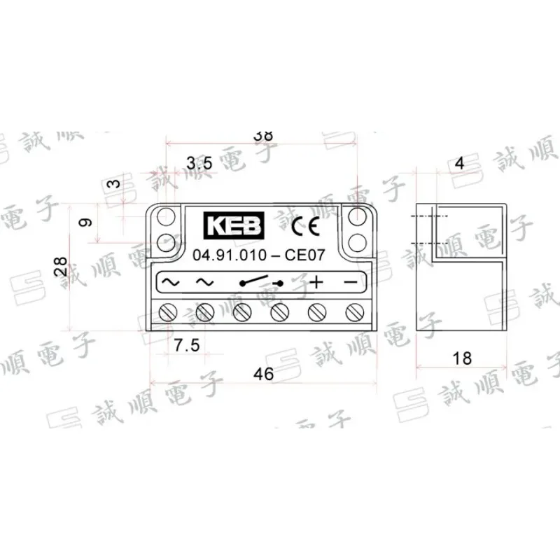 KEB 04.91.010-CE07 Half Wave Rectifier Uin 240VAC Uout 108VDC 1.2A 50/60Hz