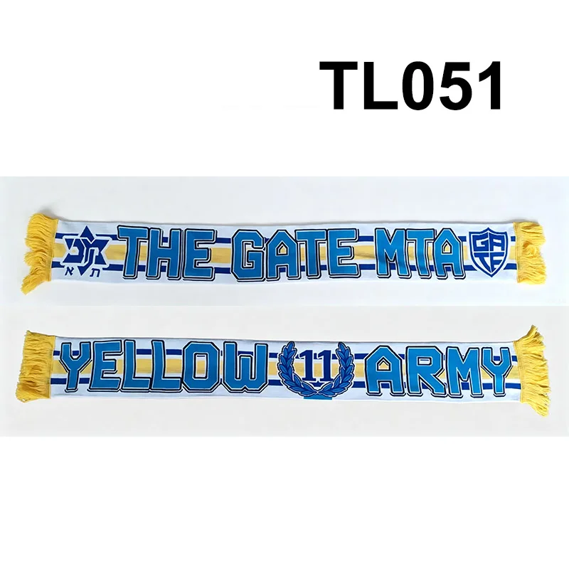 135*18 cm Size Ultras THE GATE MTA Yellow Army Maccabi Fanatics Scarf for Fans Double-faced Knitted TL051