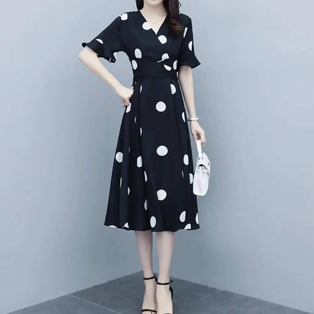 

Attractive Casual Dress Large Hem Comfortable Summer Dot Elegant Long Dress Mid-calf Length Women Dress Streetwear