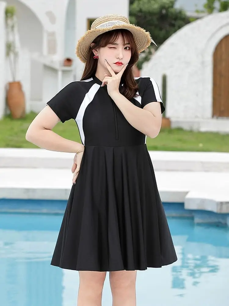 Women one piece swimsuit dress 2026 hide her belly slim solid color lace Loose hot spring swimsuit women's clothing