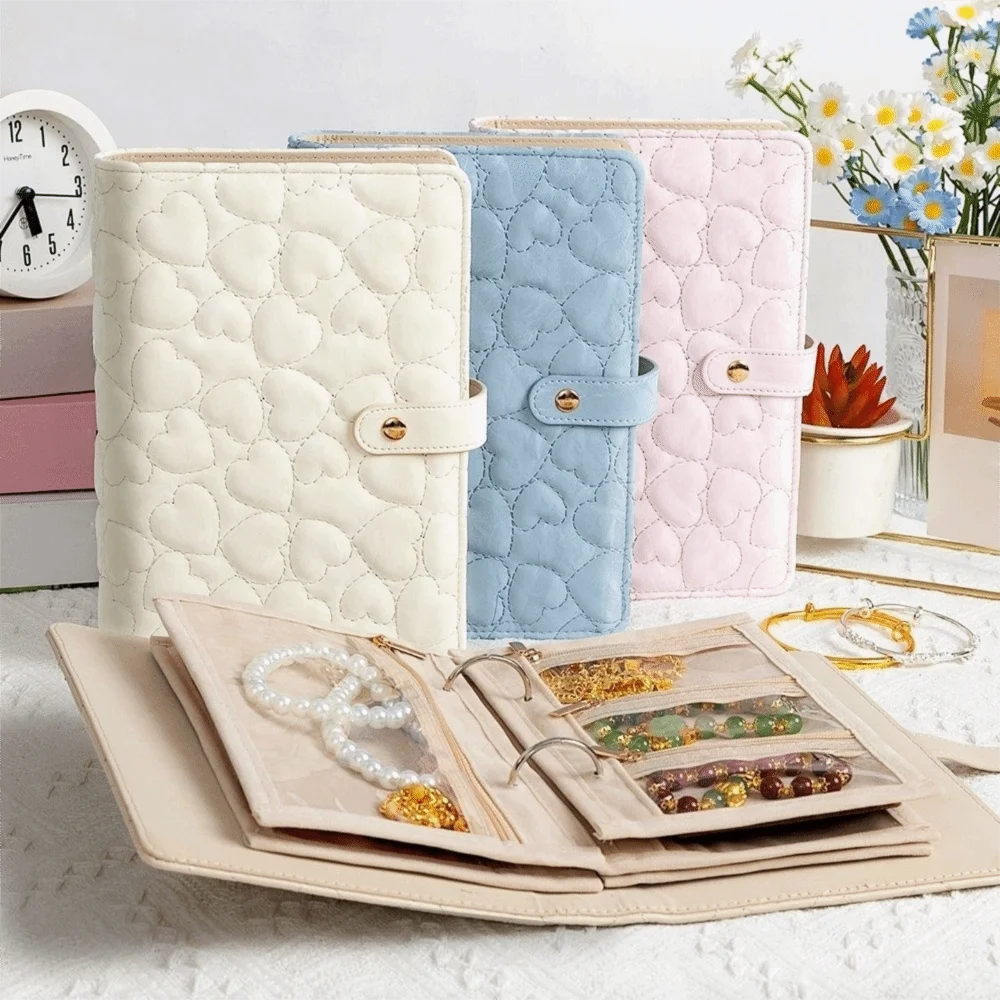 

Leather Jewelry Storage Book Love Heart Waterproof Jewelry Packaging Brochure Detachable Transparent Necklace Binder Travel