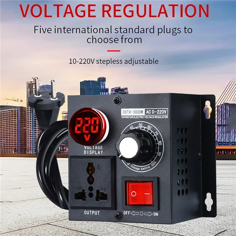 Regulador de tensão stepless ac220v 5000w, portátil, variável, monofásico, controlador de tensão, velocidade, temperatura, ajustador de luz, dimmer