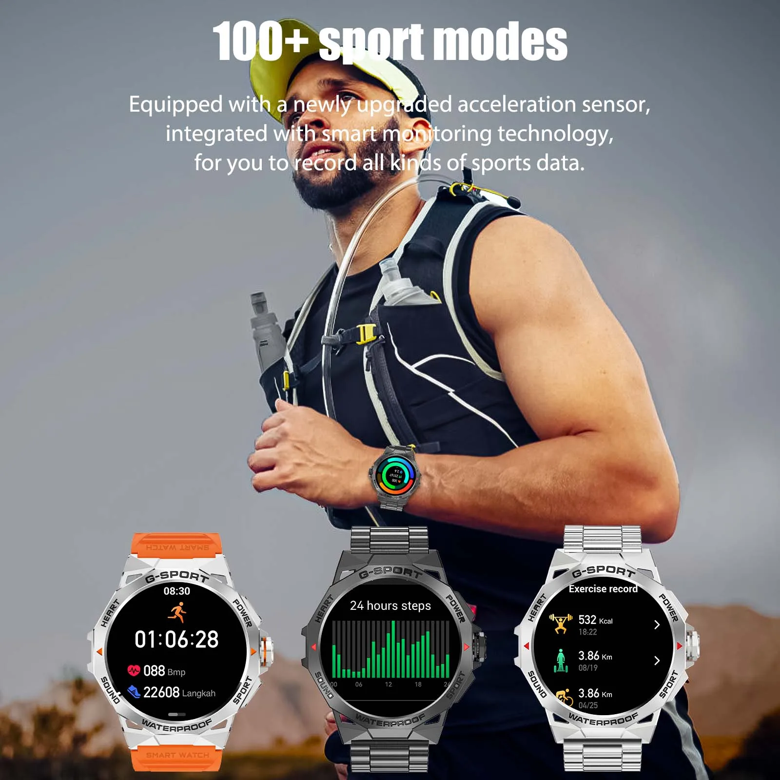 EIGIIS New AMOLED Men Smart Watch 100+ Sport Modes Heart Rate Blood Oxygen Monitoring Sleep Quality Analysis IP68 Waterproof K62