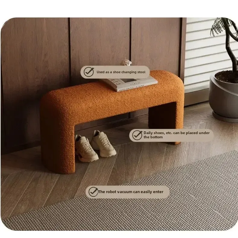 Modern Lamb Wool Shoe Changing Stool Living Room Home Leisure Bench Bedroom Bedside