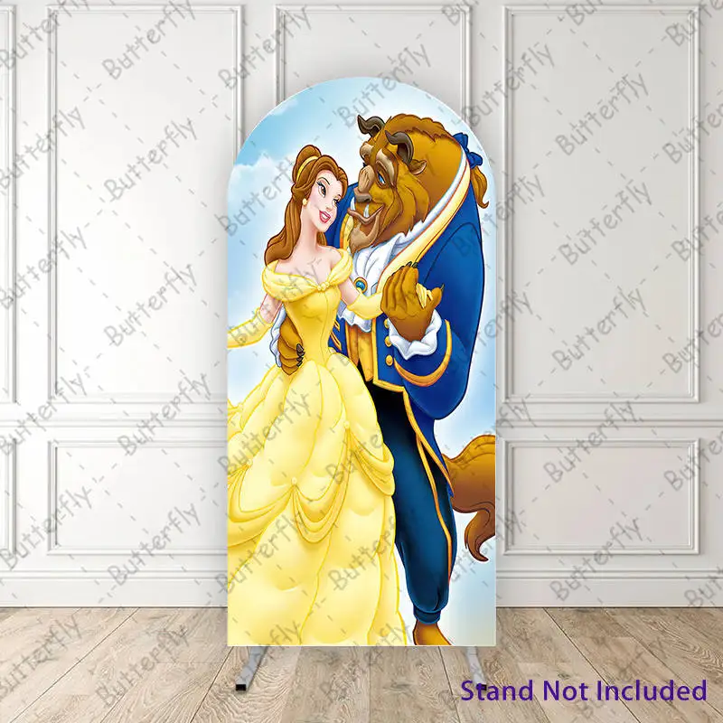 

Disney Beauty And The Beast Belle Princess Adam Blue Tailcoat Arch Backdrop Cover Girls Birthday Party Background Decoration