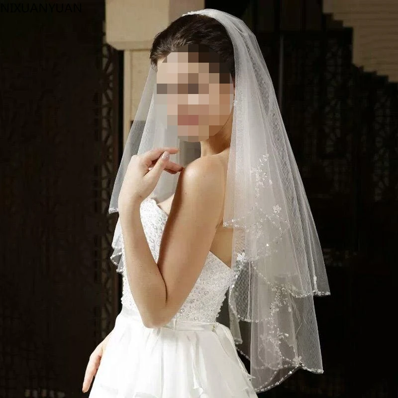 Tule acessórios de casamento véu para a noiva curto véus de casamento com pente casamentos nupcial headpiece cabelo rosto pérola cristais