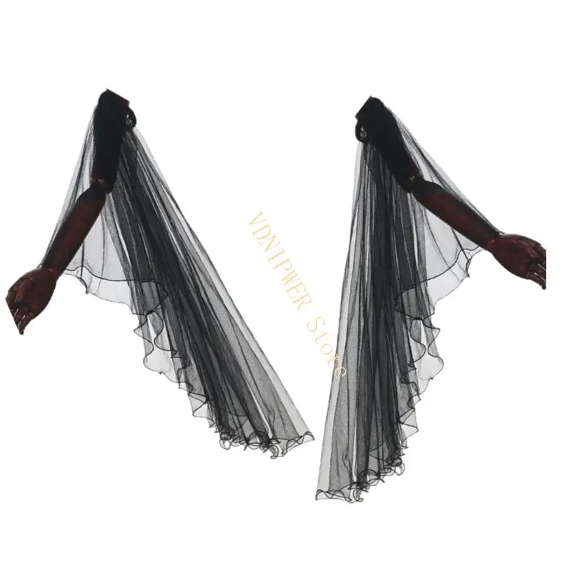 Victoria dài Tulle Găng tay gothic Tay áo có thể tháo rời thời trung cổ Phục hưng Trang phục D08E