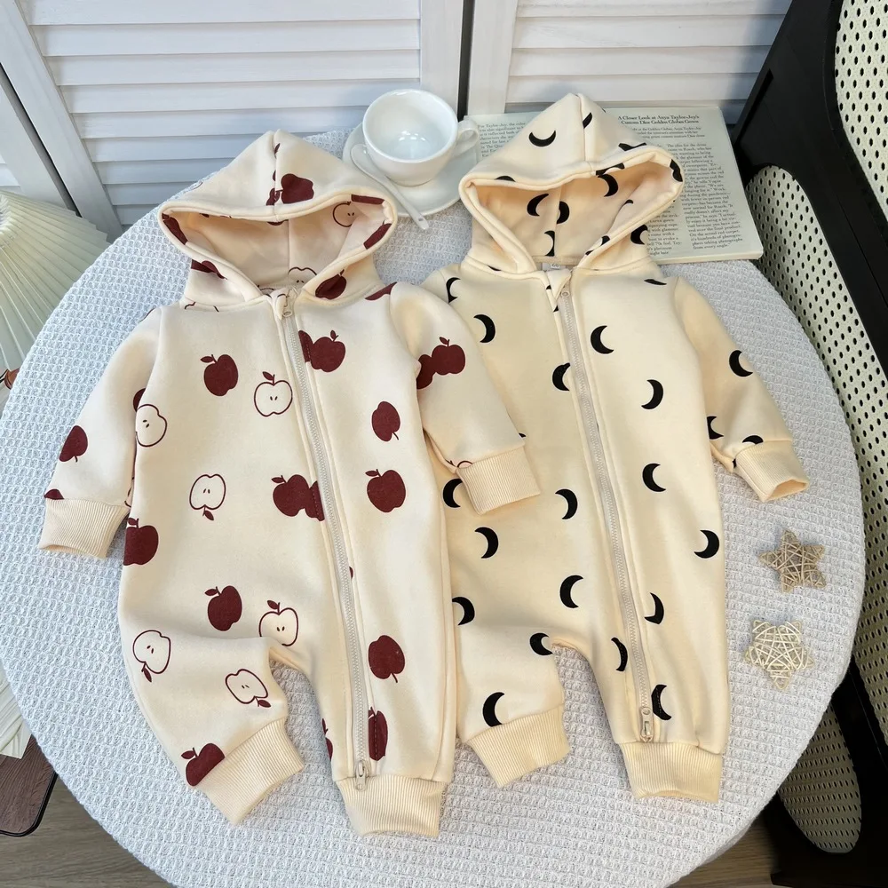 Winter Baby Warm Hooded Romper Newborn Long Sleeve Fleece Jumpsuit For Boy Girl Toddler Plus Velvet Thick Clothes  -125