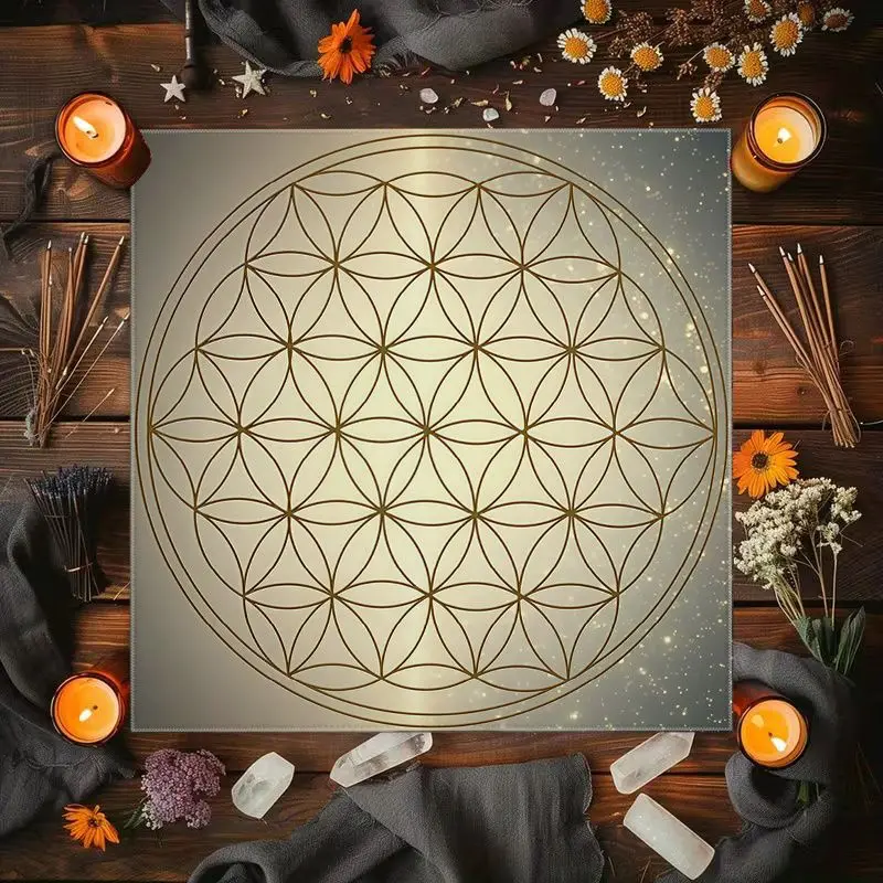 VIKAMA Sacred Flower of Life Tarot Tablecloth, Altar Divination Mat for Spiritual Card Reading
