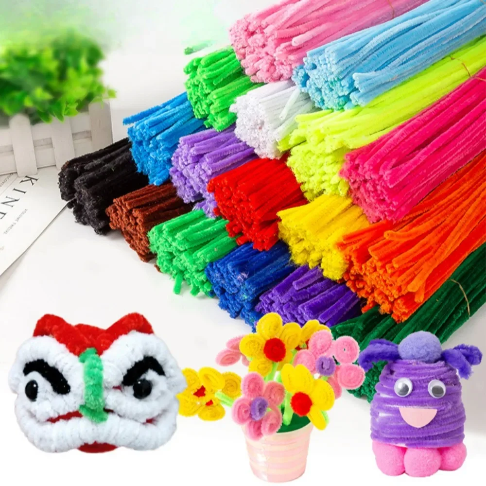 100 PC Plush Stick สีสัน Chenille ลําต้นท่อทําความสะอาดตุ๊กตา Tinsel Stem สาย Twist Stick ผม DIY CRAFT ของเล่นเพื่อการศึกษา