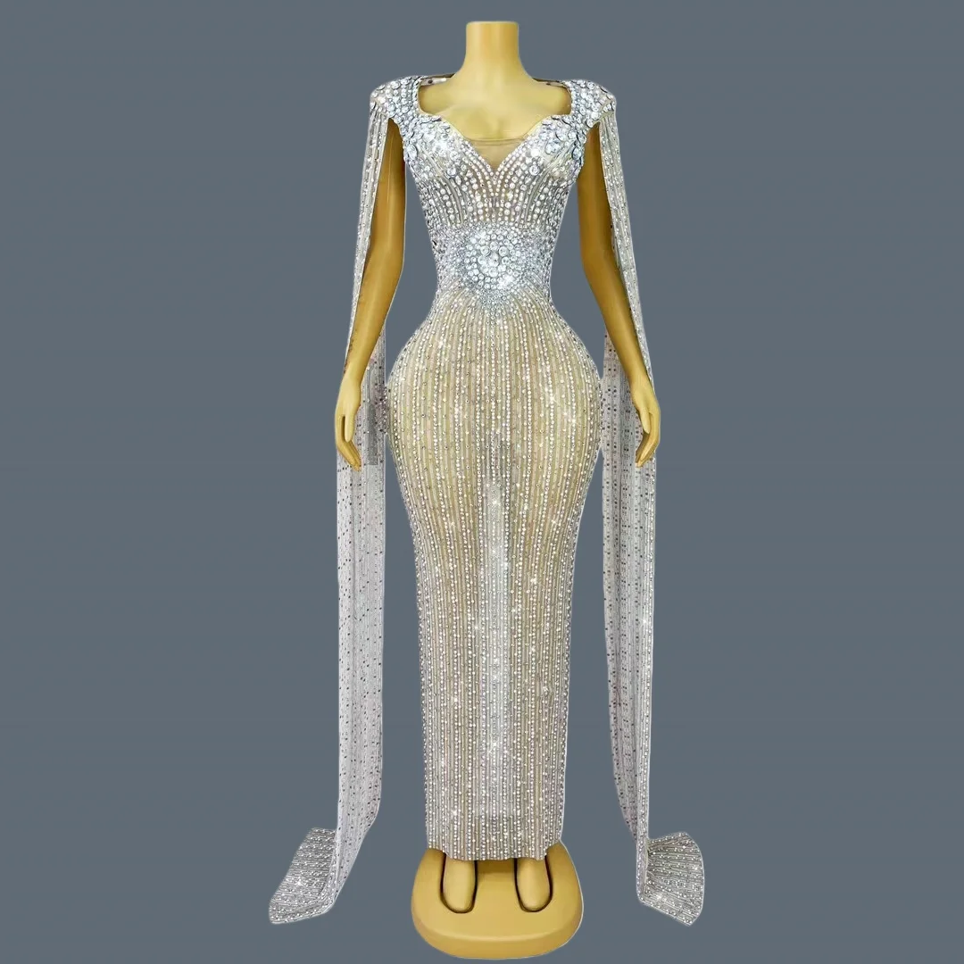 

Wedding Party Sparkly Crystals Brilliant Evening Dress Women Sexy Luxury Gown Theme Party Gala Prom Red Carpet Long Dress Luopan